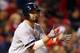 ST LOUIS, MO - OCTOBER 26: Shane Victorino #18 of the Boston Red Sox reacts after scoring on a single by Daniel Nava #29 in the sixth inning against the St. Louis Cardinals during Game Three of the 2013 World Series at Busch Stadium on October 26, 2013 in St Louis, Missouri. (Photo by Ronald Martinez/Getty Images)