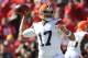 Oct 27, 2013; Kansas City, MO, USA; Cleveland Browns quarterback Jason Campbell (17) throws a pass during the first half of the game against the Kansas City Chiefs at Arrowhead Stadium. Mandatory Credit: Denny Medley-USA TODAY Sports