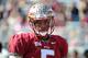Oct 26, 2013; Tallahassee, FL, USA; Florida State Seminoles quarterback Jameis Winston (5) warms up before the start of the game against the North Carolina State Wolfpack at Doak Campbell Stadium. Mandatory Credit: Melina Vastola-USA TODAY Sports