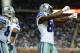Oct 27, 2013; Detroit, MI, USA; Dallas Cowboys wide receiver Dez Bryant (88) celebrates with teammates after scoring a touchdown during the fourth quarter against the Detroit Lions at Ford Field. Mandatory Credit: Andrew Weber-USA TODAY Sports