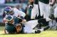 PHILADELPHIA, PA - OCTOBER 27: Quarterback Matt Barkley #2 of the Philadelphia Eagles is sacked by defensive tackle Linval Joseph #97 of the New York Giants in the fourth quarter during a game at Lincoln Financial Field on October 27, 2013 in Philadelphia, Pennsylvania. The Giants defeated the Eagles 15-7. (Photo by Rich Schultz /Getty Images)