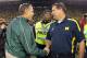 October 20, 2012; Ann Arbor, MI, USA; Michigan Wolverines head coach Brady Hoke and Michigan State Spartans head coach Mark Dantonio shake hands after game at Michigan Stadium. Michigan won 12-10. Mandatory Credit: Mike Carter-USA TODAY Sports