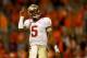 CLEMSON, SC - OCTOBER 19: Jameis Winston #5 of the Florida State Seminoles celebrates after defeating the Clemson Tigers 51-14 at Memorial Stadium on October 19, 2013 in Clemson, South Carolina. (Photo by Streeter Lecka/Getty Images)