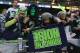 Oct 28, 2013; St. Louis, MO, USA; Seattle Seahawks fans celebrate after the game against the St. Louis Rams at Edward Jones Dome. Seahawks defeated the Rams 14-9. Mandatory Credit: Nelson Chenault-USA TODAY Sports