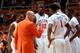 Dec 16, 2012; Champaign, IL, USA; Illinois Fighting Illini head coach John Groce talks to guard Tracy Abrams (13) and center Nnanna Egwu (32) and guard D.J. Richardson (1) and forward Tyler Griffey (42) and guard Brandon Paul (3) during the second half against the Eastern Kentucky Colonels at Assembly Hall. Illinois defeated Eastern Kentucky 66-53. Mandatory Credit: Bradley Leeb-USA TODAY Sports