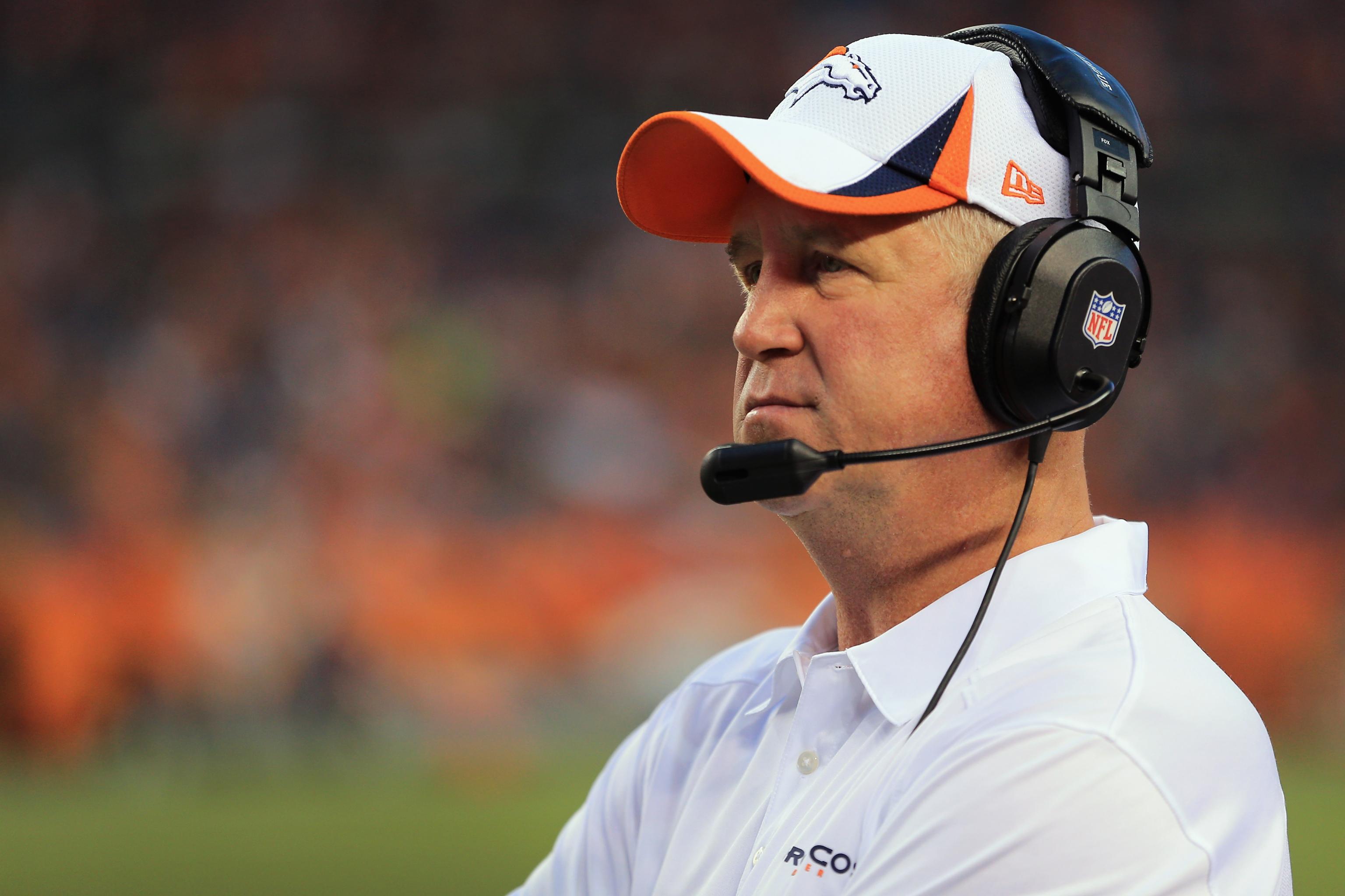 Denver Broncos head coach John Fox throws a red flag during an NFL football  game between the Denver Broncos and the New York Jets Thursday, Nov. 17,  2011, in Denver. (AP Photo/Jack