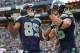 SEATTLE, WA - NOVEMBER 03: Wide receiver Doug Baldwin #89 of the Seattle Seahawks celebrates with tight end Zach Miller #86 after scoring a touchdown to tie the game at 24-24 in the fourth quarter against the Tampa Bay Buccaneers at CenturyLink Field on November 3, 2013 in Seattle, Washington. The Seahawks defeated the Buccaneers 27-24 in overtime. (Photo by Otto Greule Jr/Getty Images)