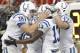 HOUSTON, TX- NOVEMBER 03: Andrew Luck #12 of the Indianapolis Colts celebrates T.Y. Hilton #13 of the Indianapolis Colts touchdown against the Houston Texans on November 03, 2013 at Reliant Stadium in Houston, Texas. Colts won 27 to 24. (Photo by Thomas B. Shea/Getty Images)