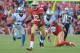 September 16, 2012; San Francisco, CA, USA; San Francisco 49ers wide receiver Mario Manningham (82) runs with the ball against the Detroit Lions during the first quarter at Candlestick Park. Mandatory Credit: Kyle Terada-USA TODAY Sports