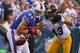 ORCHARD PARK, NY - AUGUST 25: Troy Polamalu #43 of the Pittsburgh Steelers reaches in to break up a pass intended for Scott Chandler #84 of the Buffalo Bills at Ralph Wilson Stadium on August 25, 2012 in Orchard Park, New York. (Photo by Rick Stewart/Getty Images)