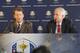 Ted Bishop, President, PGA of America, (R) with Tom Watson (L) at Ryder Cup press conference.