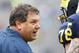 Apr 13, 2013; Ann Arbor, MI, USA; Michigan Wolverines head coach Brady Hoke talks to offensive linesman Erik Magnuson (78) during the Spring Game at Michigan Stadium. Mandatory Credit: Rick Osentoski-USA TODAY Sports