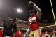 December 19, 2011; San Francisco, CA, USA; San Francisco 49ers linebacker Aldon Smith (99) celebrates after the 49ers defeated the Pittsburgh Steelers 20-3 at Candlestick Park. Mandatory Credit: Cary Edmondson-USA TODAY Sports