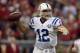 Nov 3, 2013; Houston, TX, USA; Indianapolis Colts quarterback Andrew Luck (12) passes against the Houston Texans during the first half at Reliant Stadium. Mandatory Credit: Thomas Campbell-USA TODAY Sports