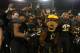 Nov 7, 2013; Waco, TX, USA; Baylor Bears mascot Bruiser celebrates with the team after a victory against the Oklahoma Sooners at Floyd Casey Stadium. Baylor beat Oklahoma 41-12. Mandatory Credit: Matthew Emmons-USA TODAY Sports
