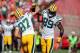 Sep 8, 2013; San Francisco, CA, USA; Green Bay Packers wide receiver Jordy Nelson (87) celebrates with wide receiver James Jones (89) after scoring a touchdown against the San Francisco 49ers during the third quarter at Candlestick Park. The San Francisco 49ers defeated the Green Bay Packers 34-28. Mandatory Credit: Kelley L Cox-USA TODAY Sports