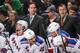 COLUMBUS, OH - NOVEMBER 07: Associate Coach Scott Arniel, left, and Head Coach Alain Vigneault of the New York Rangers watch their team play the Columbus Blue Jackets on November 7, 2013 at Nationwide Arena in Columbus, Ohio. (Photo by Jamie Sabau/NHLI via Getty Images)