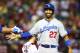 Sept. 17, 2013; Phoenix, AZ, USA: Los Angeles Dodgers outfielder Matt Kemp celebrates after scoring in the first inning against the Arizona Diamondbacks at Chase Field. Mandatory Credit: Mark J. Rebilas-USA TODAY Sports