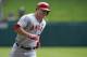 Sep 29, 2013; Arlington, TX, USA; Los Angeles Angels center fielder Mike Trout (27) rounds third base after hitting a home run against the Texas Rangers at Rangers Ballpark in Arlington. Mandatory Credit: Tim Heitman-USA TODAY Sports