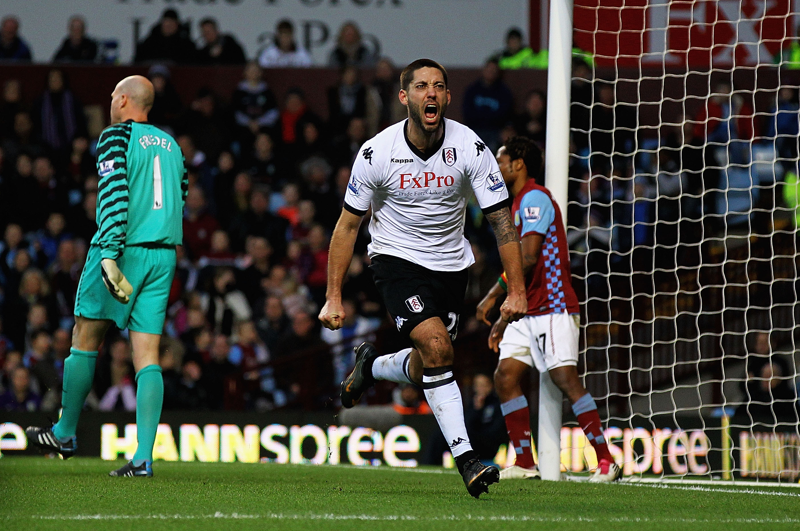 Clint dempsey fulham celebrates after hi-res stock photography and