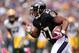 BALTIMORE, MD - OCTOBER 13: Running back Ray Rice #27 of the Baltimore Ravens rushes against the Green Bay Packers at M&T Bank Stadium on October 13, 2013 in Baltimore, Maryland. (Photo by Patrick Smith/Getty Images)