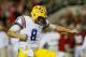 TUSCALOOSA, AL - NOVEMBER 09: Zach Mettenberger #8 of the LSU Tigers celebrates a second quarter touchdown against the Alabama Crimson Tide during the game at Bryant-Denny Stadium on November 9, 2013 in Tuscaloosa, Alabama. (Photo by Kevin C. Cox/Getty Images)