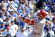 LOS ANGELES, CA - OCTOBER 16: Carlos Beltran #3 of the St. Louis Cardinals hits a RBI triple in the third inning against the Los Angeles Dodgers in Game Five of the National League Championship Series at Dodger Stadium on October 16, 2013 in Los Angeles, California. (Photo by Harry How/Getty Images)