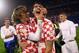 ZAGREB, CROATIA - NOVEMBER 19: Luka Modric (L) and Vedran Corluka of Croatia celebrate after the FIFA 2014 World Cup Qualifier play-off second leg match between Croatia and Iceland at Maksimir Stadium on November 19, 2013 in Zagreb, Croatia. (Photo by Alex Grimm/Getty Images)