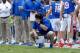 Nov 23, 2013; Gainesville, FL, USA; Florida Gators head coach Will Muschamp reacts during the second quarter against the Georgia Southern Eagles at Ben Hill Griffin Stadium. Mandatory Credit: Kim Klement-USA TODAY Sports