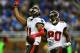 Nov 24, 2013; Detroit, MI, USA; Tampa Bay Buccaneers wide receiver Tiquan Underwood (11) celebrates after catching a pass for a touchdown during the second quarter against the Detroit Lions at Ford Field. Mandatory Credit: Andrew Weber-USA TODAY Sports