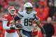 KANSAS CITY, MO - NOVEMBER 24: Tight end Ladarius Green #89 of the San Diego Chargers scores on a 60-yard touchdown pass against the Kansas City Chiefs during the second half on November 24, 2013 at Arrowhead Stadium in Kansas City, Missouri. San Diego won 41-38. (Photo by Peter Aiken/Getty Images)