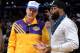 November 11, 2012; Los Angeles, CA, USA; Movie actor Will Ferrell (left) talks to former NBA player Baron Davis before the game between the Los Angeles Lakers and the Sacramento Kings at the Staples Center. Lakers won 103-90. Mandatory Credit: Jayne Kamin-Oncea-USA TODAY Sports