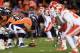 DENVER, CO - NOVEMBER 17: The Denver Broncos offense faces off against the Kansas City Chiefs defense on the line of scrimmage at Sports Authority Field at Mile High on November 17, 2013 in Denver, Colorado. The Broncos defeated the Chiefs 27-17. (Photo by Doug Pensinger/Getty Images)