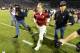 Nov 16, 2013; Starkville, MS, USA; Alabama Crimson Tide head coach Nick Saban runs off the field following the Tide's 20-7 victory over the Mississippi State Bulldogs at Davis Wade Stadium. Mandatory Credit: John David Mercer-USA TODAY Sports