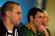 MANCHESTER, ENGLAND - NOVEMBER 27: Cameron Smith the captain of Australia and Simon Mannering the captain of New Zealand face the media during the Rugby League World Cup Final press conference at Old Trafford on November 27, 2013 in Manchester, England. (Photo by Alex Livesey/Getty Images)