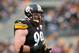 Nov 10, 2013; Pittsburgh, PA, USA; Pittsburgh Steelers defensive end Brett Keisel (99) looks at the scoreboard during the third quarter of a game against the Buffalo Bills at Heinz Field. Mandatory Credit: Mark Konezny-USA TODAY Sports