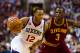 Nov 18, 2012; Philadelphia, PA, USA; Philadelphia 76ers guard Evan Turner (12) is defended by Cleveland Cavaliers guard Dion Waiters (3) during the third quarter at the Wachovia Center. The Sixers defeated the Cavaliers 86-79. Mandatory Credit: Howard Smith-USA TODAY Sports