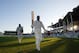 Record breaker: Lara leaves the Recreation Ground after making his 400 not out