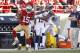 Dec 1, 2013; San Francisco, CA, USA; San Francisco 49ers wide receiver Michael Crabtree (15) tries to break free from the hold of St. Louis Rams cornerback Trumaine Johnson (22) after making a catch in the third quarter at Candlestick Park. The 49ers defeated the Rams 23-13. Mandatory Credit: Cary Edmondson-USA TODAY Sports