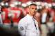 COLUMBUS, OH - SEPTEMBER 28: Head Coach Urban Meyer of the Ohio State Buckeyes watches his team warm up before a game against the Wisconsin Badgers at Ohio Stadium on September 28, 2013 in Columbus, Ohio. (Photo by Jamie Sabau/Getty Images)
