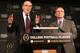 IRVING, TX - OCTOBER 16: (L-R) Bill Hancock, executive director of the College Football Playoff, introduces Jeff Long as the chairman of the College Football Playoff selection committee on October 16, 2013 in Irving, Texas. Long will serve as the chairman of the 13 member committee that will select four teams to compete in the first playoff at the end of the 2014 season. (Photo by Tom Pennington/Getty Images)
