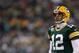 GREEN BAY, WI - JANUARY 05: Quarterback Aaron Rodgers #12 of the Green Bay Packers looks on while taking on the Minnesota Vikings during the NFC Wild Card Playoff game at Lambeau Field on January 5, 2013 in Green Bay, Wisconsin. (Photo by Andy Lyons/Getty Images)