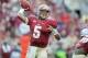 TALLAHASSEE, FL - NOVEMBER 16: Jameis Winston #5 of the Florida State Seminoles drops back to pass during the first half against the Syracuse Orange at Doak Campbell Stadium on November 16, 2013 in Tallahassee, Florida. (Photo by Jeff Gammons/Getty Images)