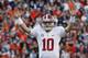 AUBURN, AL - NOVEMBER 30: AJ McCarron #10 of the Alabama Crimson Tide reacts in the second quarter against the Auburn Tigers at Jordan-Hare Stadium on November 30, 2013 in Auburn, Alabama. (Photo by Kevin C. Cox/Getty Images)