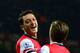 LONDON, ENGLAND - DECEMBER 04: Mesut Oezil of Arsenal celebrates his goal with Nacho Monreal of Arsenal during the Barclays Premier League match between Arsenal and Hull City at Emirates Stadium on December 4, 2013 in London, England. (Photo by Jamie McDonald/Getty Images)