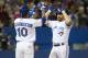 Edwin Encarnacion and Adam Lind of the Toronto Blue Jays