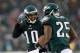 PHILADELPHIA, PA - DECEMBER 08: DeSean Jackson #10 of the Philadelphia Eagles congratulates teammate LeSean McCoy #25 after McCoy scored a touchdown against the Detroit Lions on December 8, 2013 at Lincoln Financial Field in Philadelphia, Pennsylvania.The Philadelphia Eagles defeated the Detroit Lions 34-20. (Photo by Elsa/Getty Images)