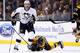 BOSTON, MA - DECEMBER 07: Brad Marchand #63 of the Boston Bruins is kneed in the head by James Neal #18 of the Pittsburgh Penguins in the first period during the game at TD Garden on December 7, 2013 in Boston, Massachusetts. Neal would receive a penalty for the hit. (Photo by Jared Wickerham/Getty Images)