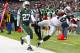 Dec 8, 2013; East Rutherford, NJ, USA; Oakland Raiders wide receiver Andre Holmes (18) is unable to catch a pass while defended by New York Jets cornerback Dee Milliner (27) during the game at MetLife Stadium. Mandatory Credit: Robert Deutsch-USA TODAY Sports