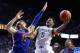 LEXINGTON, KY - DECEMBER 10: Andrew Harrison #5 of the Kentucky Wildcats shoots the ball while defended by Jeff Elorriaga #11 of the Boise State Broncos during the game at Rupp Arena on December 10, 2013 in Lexington, Kentucky. (Photo by Andy Lyons/Getty Images)